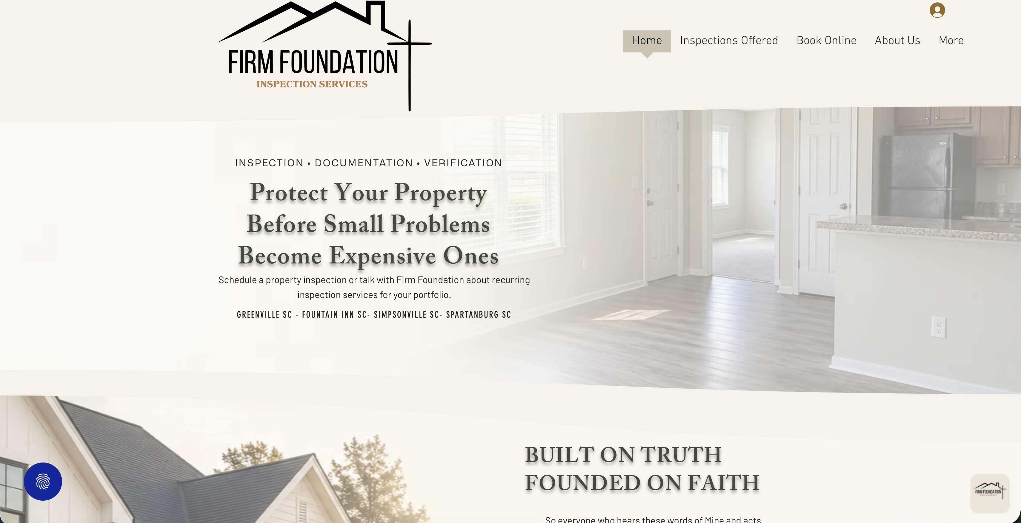 Firm Foundation Inspection Services homepage showing its real logo, navigation, hero photography and trust section